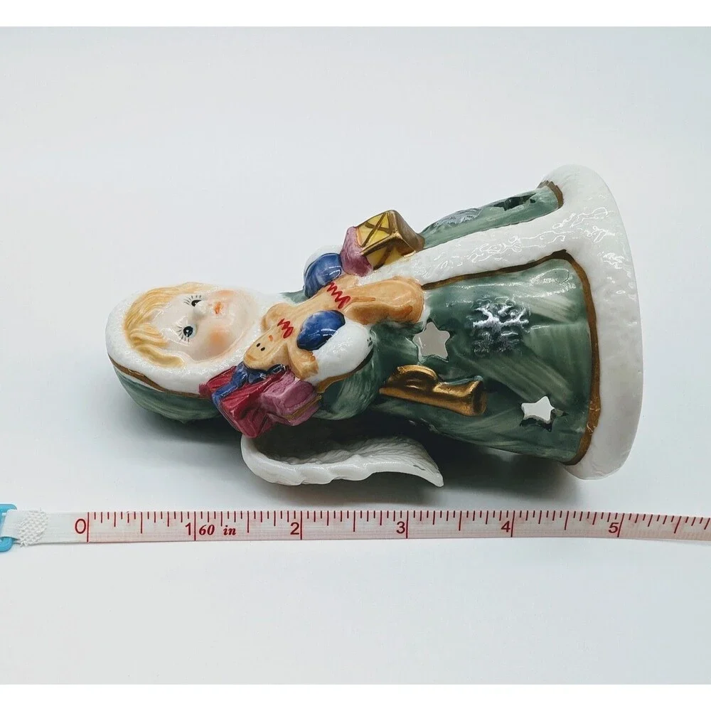 VTG Ceramic Snow Blond Angel Candle Lamp Tea Lite Votive Christmas Winter